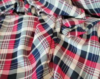 Rayon Challis Stoff Schüttware: Rot, Blau, Beige kariert