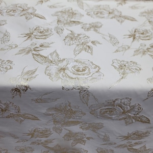 Fabric Sold by the Yard Floral Gold Metallic Roses Beige Brocade Jacquard Metallic Fabric For Dress Upholstery Crafts
