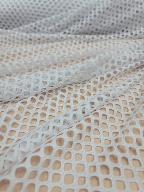 Fabric Sold by the Yard White Fish Net Fabric Stretch Spandex Cabaret Mesh  Fashion Eyelet 
