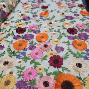 Fabric Sold By The Yard Multicolor 3d Lace 3d Floral Flowers Embroidery Pink Orange Bridal Evening Dress Quinceañera Gown Prom Sweet Sixt
