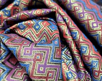 Fabric Sold By The Yard Brocade Jacquard Gold Metallic Royal Blue Red Gold Metallic Textured Geometric Pattern