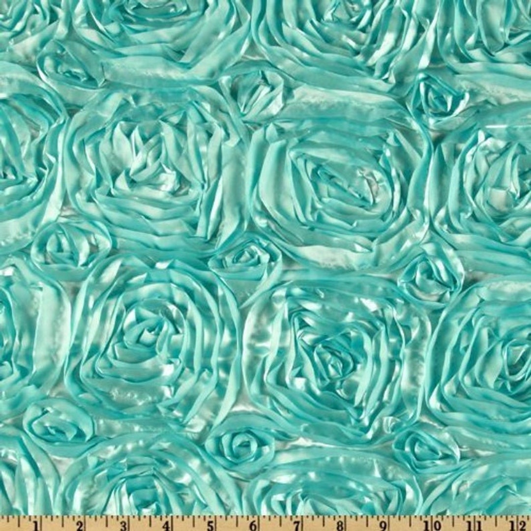 Mint Satin Rosette Fabric by the Yard 1 Yard Roses Floral Flowers Satin ...