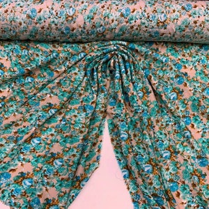 Rayon with Blue/Green Floral Print Fabric sold by the yard soft organic kids fabric flowy ligth weight fabric perfect to make dress