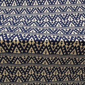 Rayon Challis Geometric White and Blue Organic Fabric By The Yard Soft Flowy Dress Clothing Draping