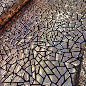 Rose Gold Iridescent Geometric Sequin Fabric On Black Velvet Stretch (By The Yard) image 5