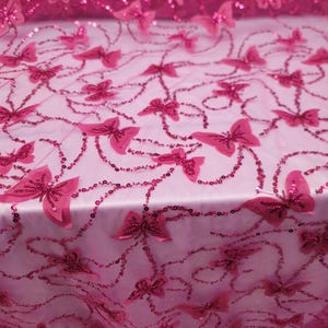 Fabric Sold By The Yard Fuchsia Lace 3d Butterflies Embroidery Sequins On Mesh Bridal Evening Dress Quinceañera Gown Prom 3d Lace