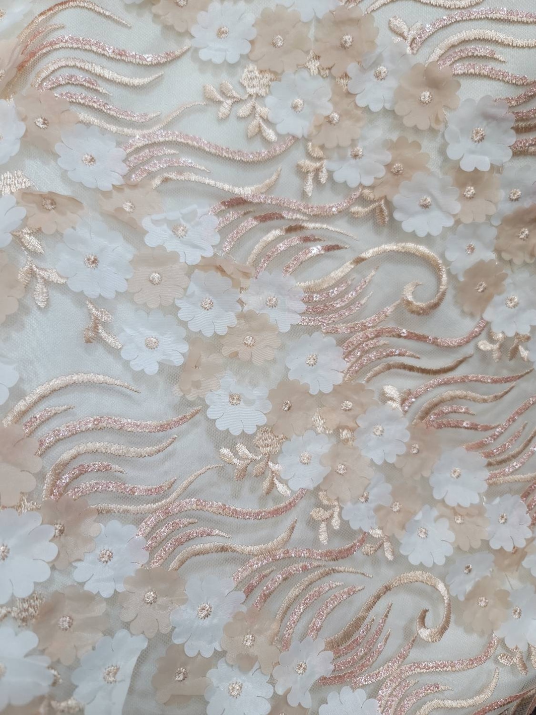 Fabric Sold by the Yard Champagne Lace 3d Floral Flowers Embroidery ...