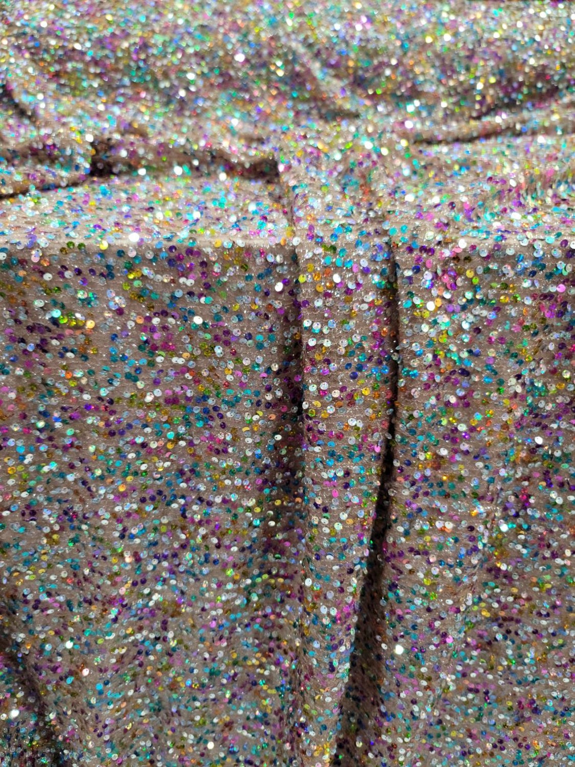 Fabric Sold by the Yard Mocha Stretch Fabric Multicolor Sequin - Etsy
