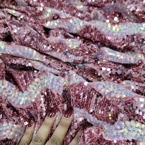 Dusty Rose Velvet Sequin Fabric: Iridescent Stretch Material