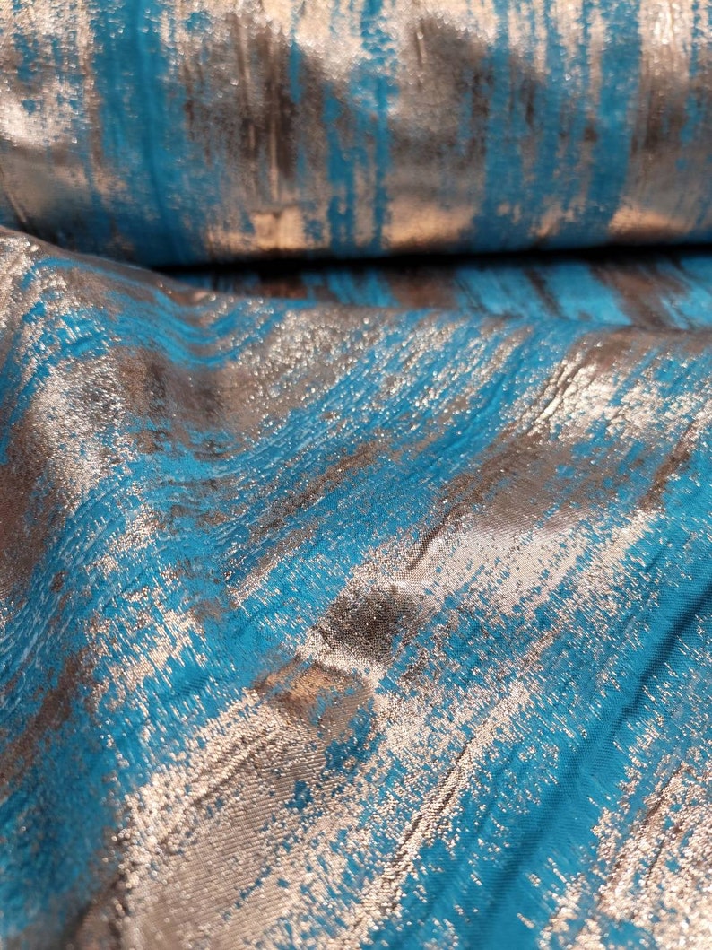 Fabric by the Yard Gold Turquoise Jacquard Brocade Metallic - Etsy