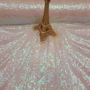Fabric By The Yard White Iridescent Sequin Hologram Stretch Mesh Prom Evening Dress Bridal Fashion New Sequin Glitz Holographic Tablecloths