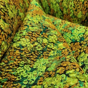 Fabric Sold By The Yard Brocade Jacquard Textured Floral Flowers Green Orange