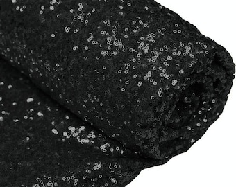 Black Sequin Fabric By The Yard, 48'' Wide Stretch Polyester