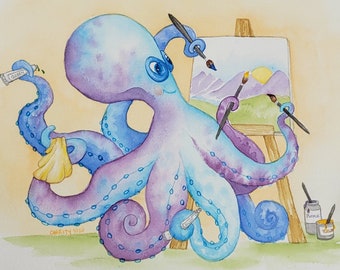 Painting Octopus | Original Watercolor Painting 9x12