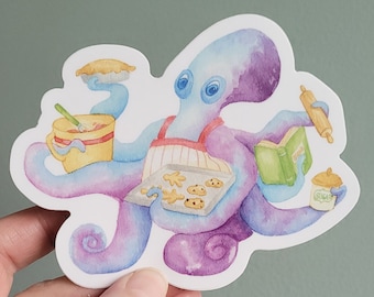 Baking Octopus Sticker | Hand Painted Watercolor Stickers | Waterproof | Holiday Baking Cookies