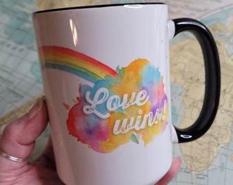 Love Wins Rainbow Splash Coffee Tea Mug | with Size and Handle Options