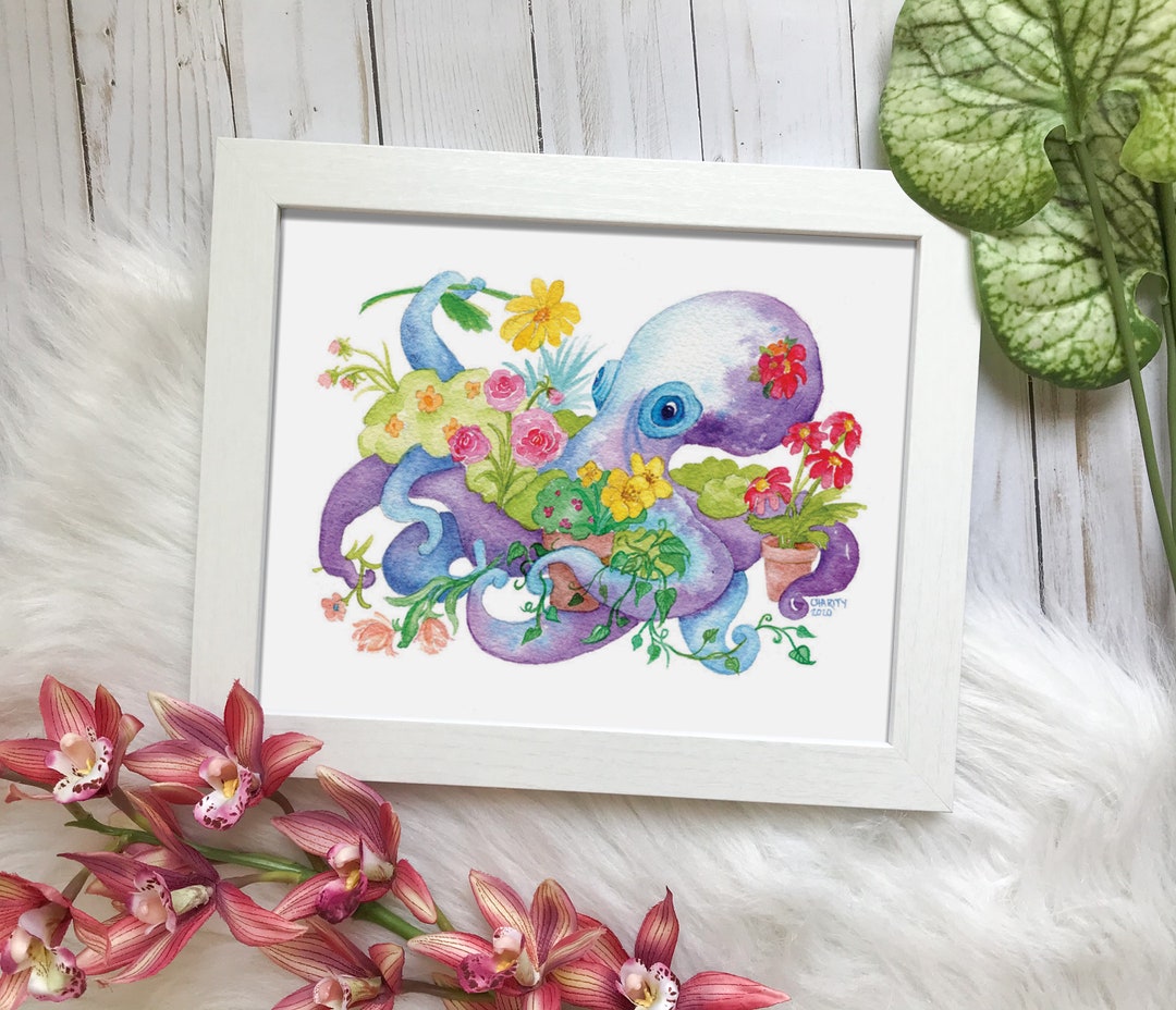 Octopus in the Garden Art Print | Watercolor Painting | Hand Painted ...