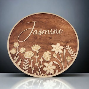 Flower Nursery Name Sign | Girl Baby Name Sign | Wooden Baby Shower Gift | Boho Nursery Wall Decor