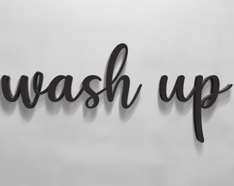Wood Wash Up Sign for Farmhouse Bathroom Decor | Large Wooden Letters