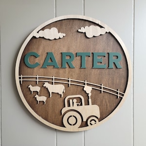 Tractor Nursery Name Sign | Boy Room | Farm Theme Personalized Wooden Name Sign