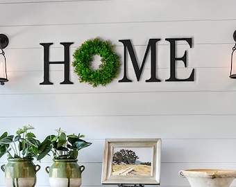 HOME Sign With Wreath - Painted Home Sign for Wall Decor – Wooden Letter Farmhouse Decor