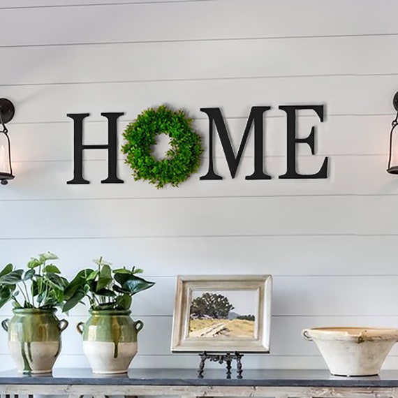 HOME Sign With Wreath - Painted Home Sign for Wall Decor – Wooden Letter Farmhouse Decor