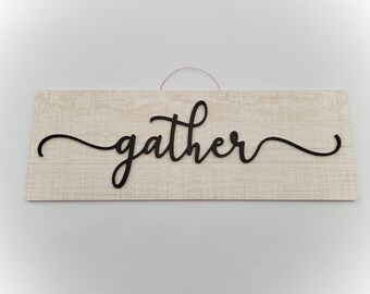 Farmhouse Gather Sign | Script Gather Word Sign | Gather Wall Decor | Thanksgiving Decor | Large Wooden Letters | Farmhouse Decor