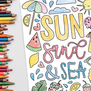 Summer Fun Coloring Pages  | Summer  | Printable Coloring Page | Fun in the Sun | Beach | Kids & Adults