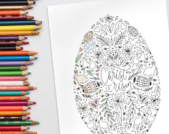 Easter Coloring Page | Hand-Illustrated Design | Printable DIY Easter Decor & Stationery | Christian Art | Easter Symbols | Large Coloring