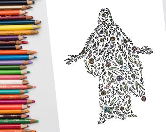 Floral Christ Coloring Page: Christian Art (Digital Download)