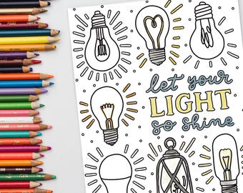 Páginas para colorear con el tema "Brilla tu luz": Actividad cristiana para jóvenes (descarga digital)