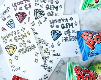 Gem *Ring Pop* Valentines | Coloring Page DIY Valentines | Children's Printable Valentines