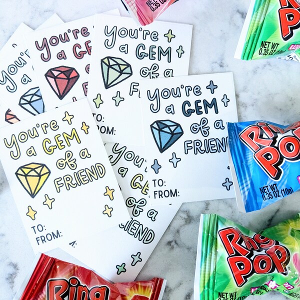 Gem *Ring Pop* Valentines | Coloring Page DIY Valentines | Children's Printable Valentines