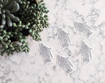 Pegatina con los nombres de Cristo: Silueta de Cristo en caligrafía - Acabado mate resistente a la intemperie, troquelada de 6,35 cm (2,5")