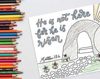 He is Risen Coloring Page | Hand-Illustrated Design | Printable DIY Easter Decor & Stationery | Christian Art | Empty Tomb