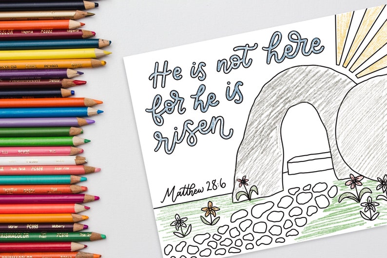 He is Risen Coloring Page | Hand-illustrated Design | Printable DIY