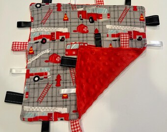 Firetruck Tag Blanket | Sensory Toy for Babies