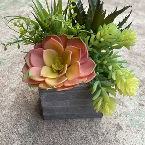 Faux succulent arrangement in wood box