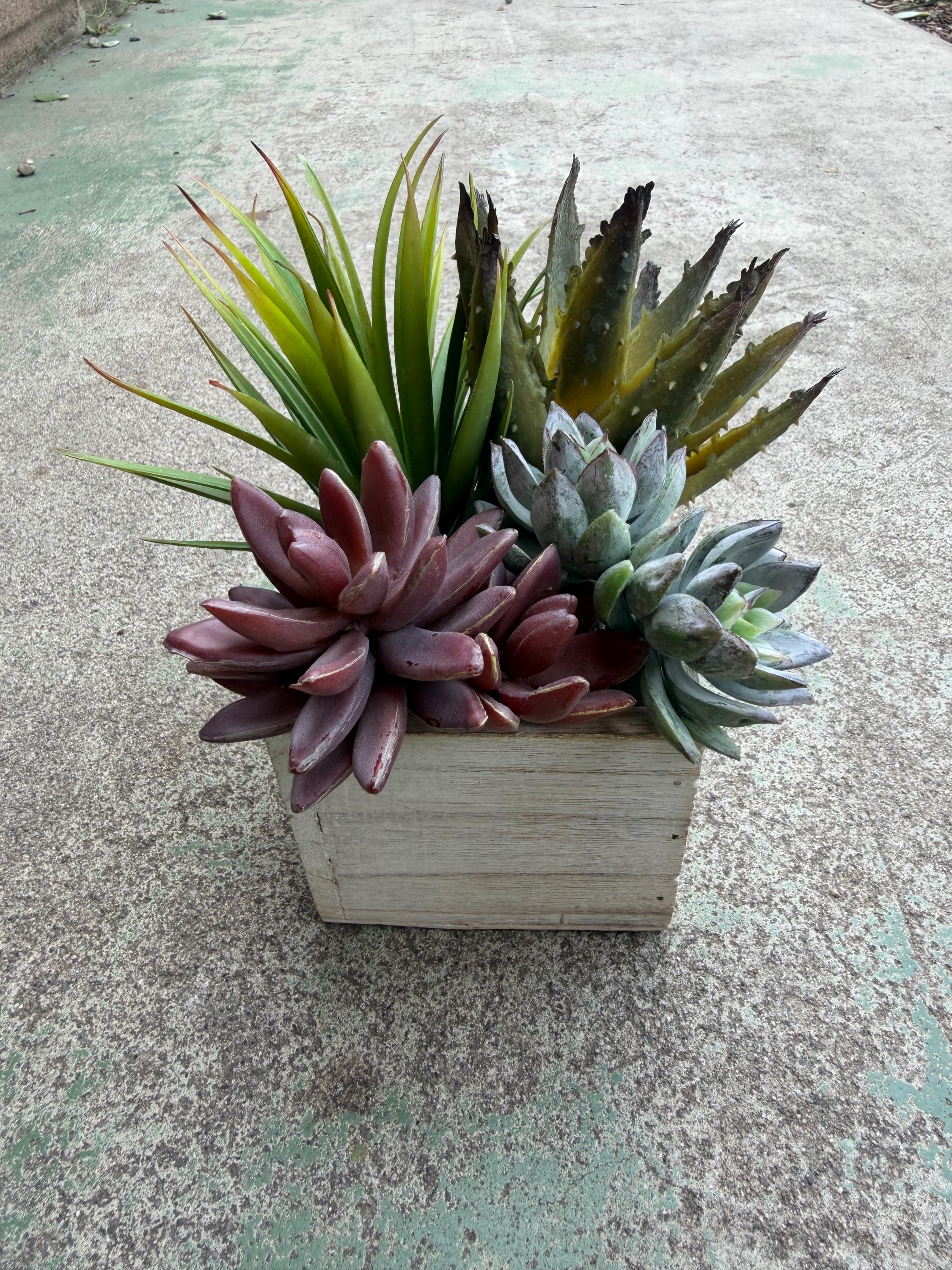 Small Wood Container With Faux Succulents - Etsy
