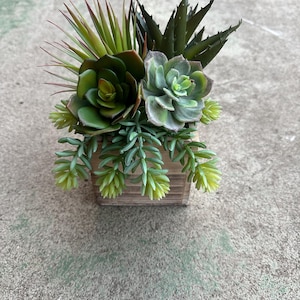 Faux succulent arrangement in wood box