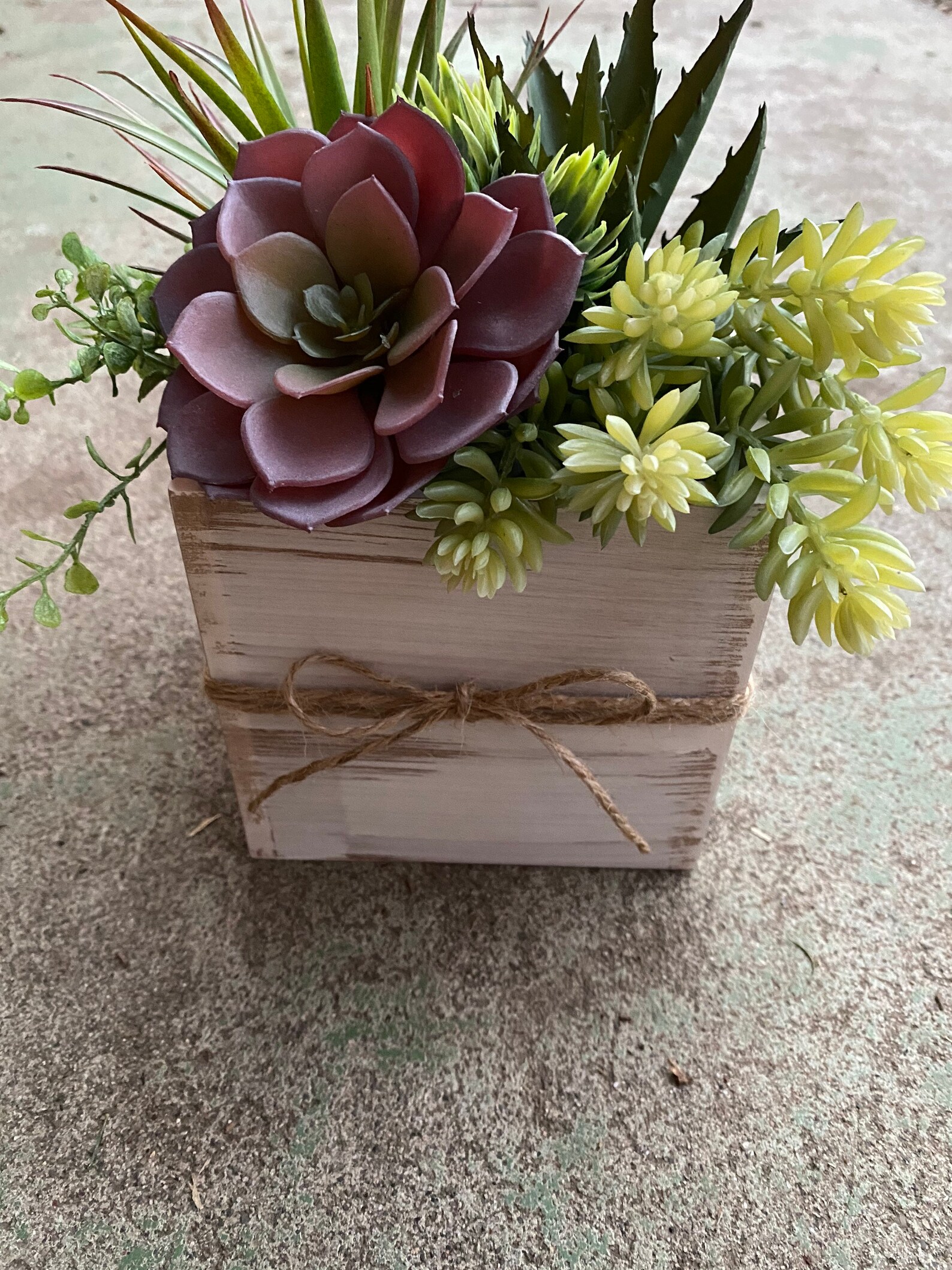 Faux Succulent Arrangement in White Wood Box Etsy