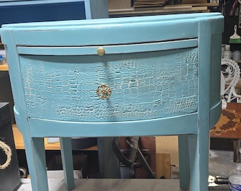 Crocodile Embossed Oval Shaped blue side table