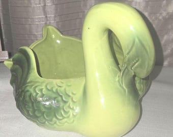 1950s Hull Pottery Coronet Green Swan Planter