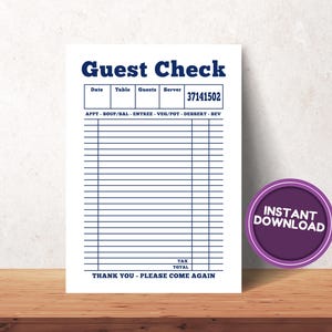 Guest Check Wall Art, Quirky Wall Art, Guest Check, Guest Check Print, Guest Check Poster, Guest Check In, Guest Check Art