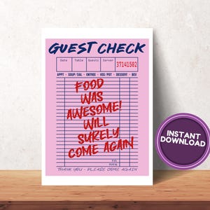 Guest Check Wall Art, Quirky Wall Art, Guest Check, Guest Check Print, Guest Check Poster, Guest Check In, Guest Check Art