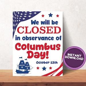 Closed for Columbus Day, Printable Columbus Day, Columbus Day Printable, Columbus Day Trivia