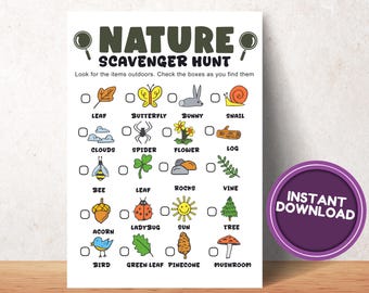 Nature Printable, Nature Scavenger Hunt, Nature Walk, Identify Nature, Nature Printables