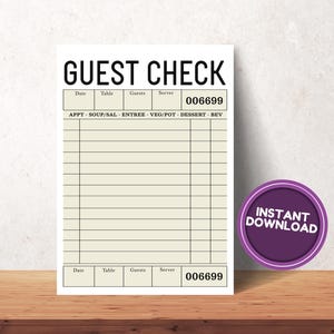 Guest Check Wall Art, Quirky Wall Art, Guest Check, Guest Check Print, Guest Check Poster, Guest Check In, Guest Check Art