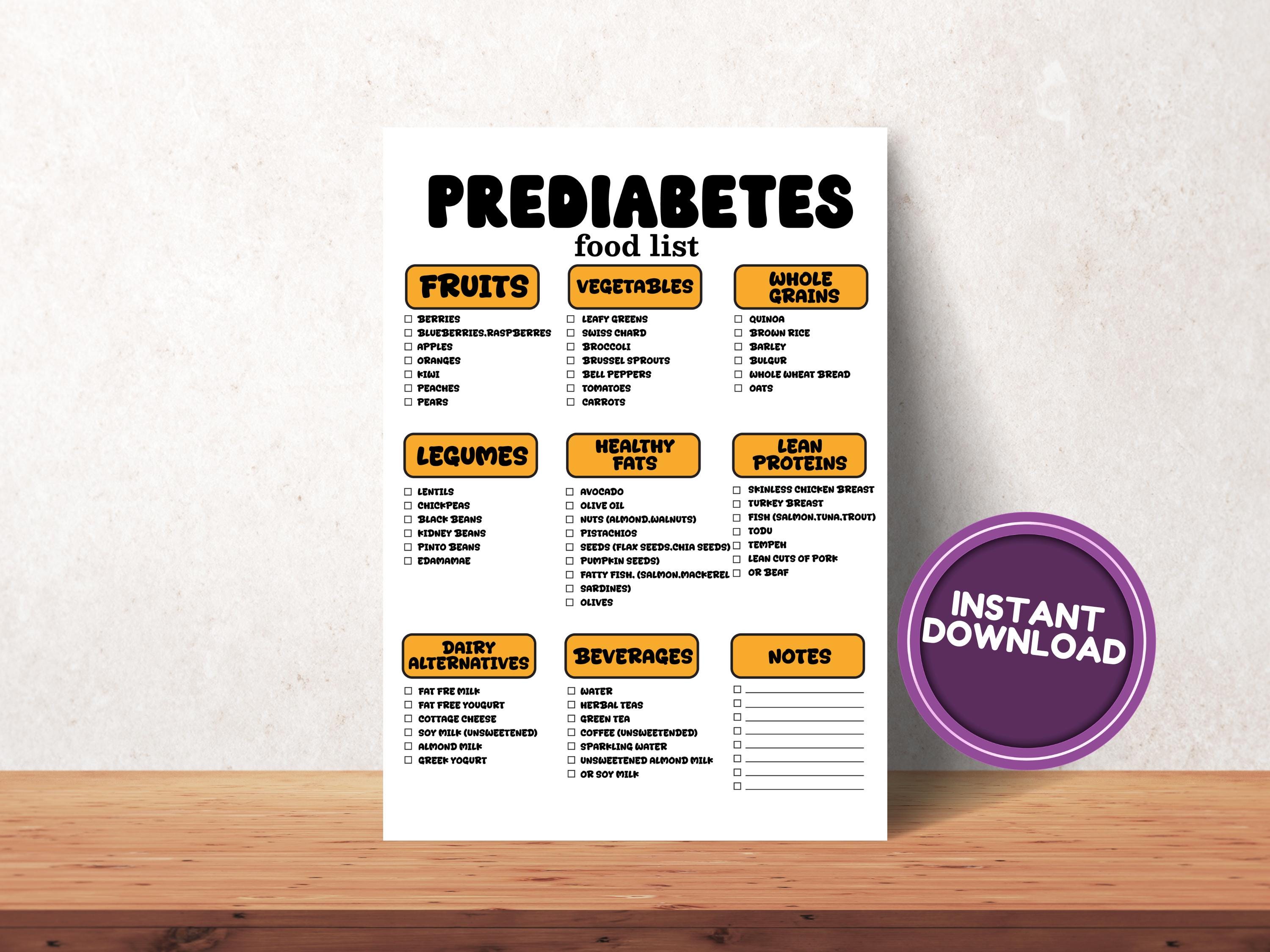 Prediabetes Meal Plan, Prediabetes Printable, Diabetic Meal Plan, Diabetic Food Chart, Diabetic Food Guide, Prediabetes Diet Plan Printable