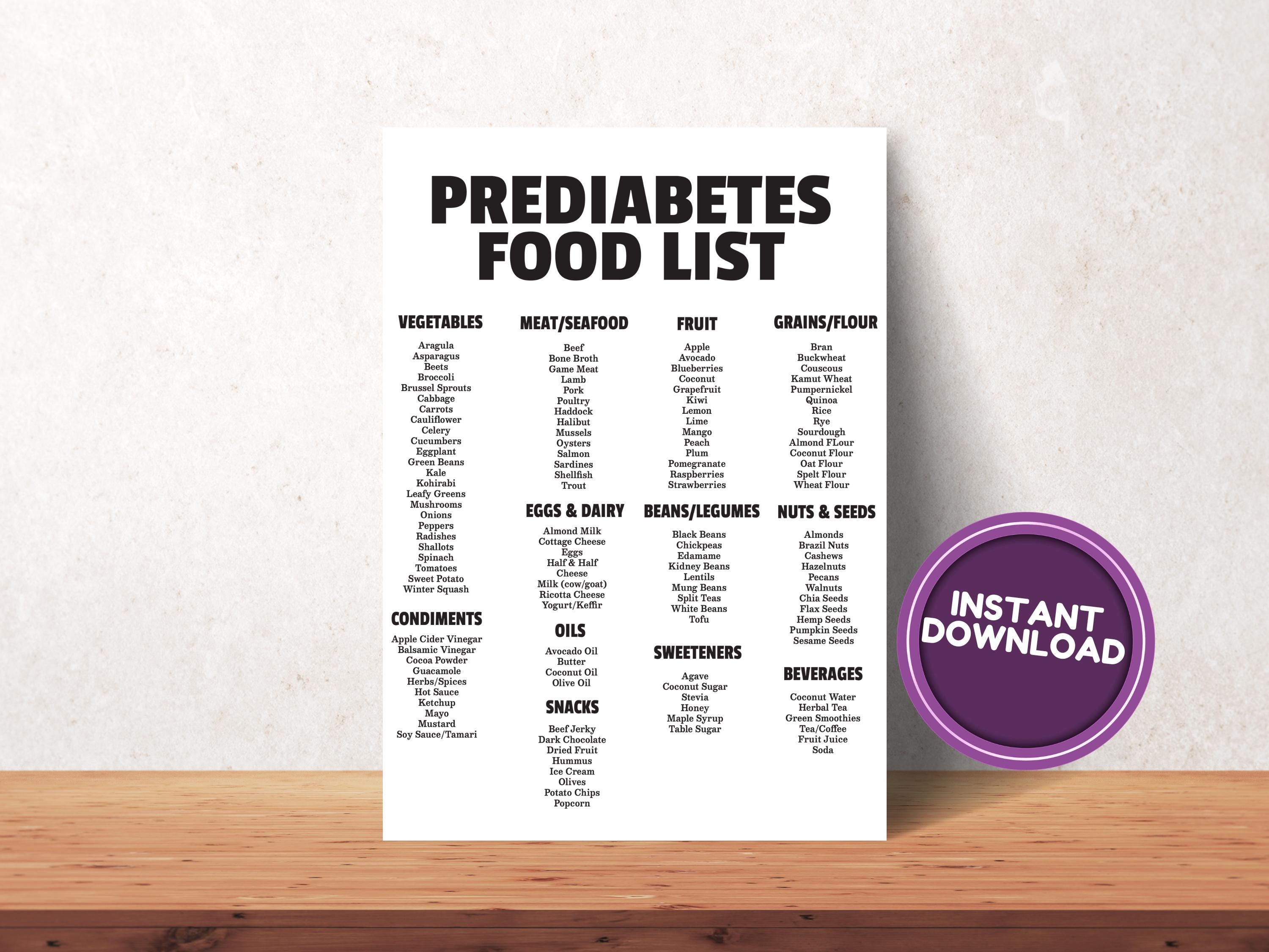 Prediabetes Meal Plan, Prediabetes Printable, Diabetic Meal Plan, Diabetic Food Chart, Diabetic Food Guide, Prediabetes Diet Plan Printable